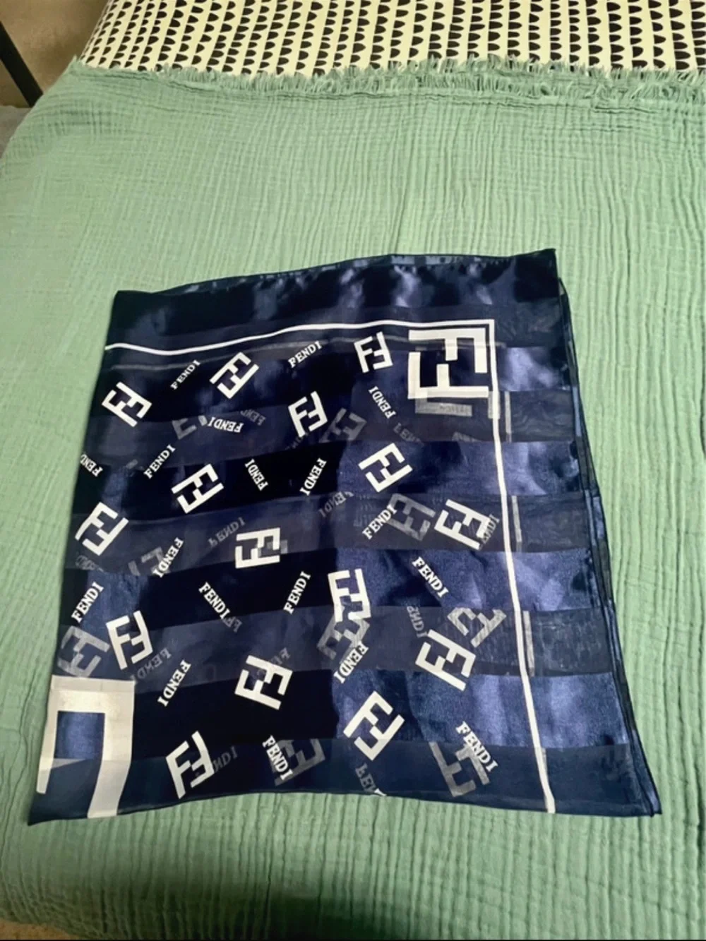 Fendi Navy and White Signature Logo Throw